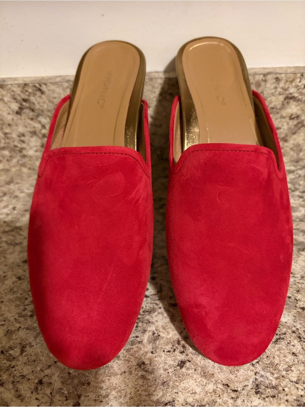 Vionic Red Suede Backless Slip-On Mules